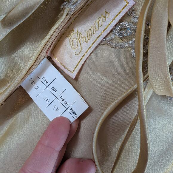 Princess Prom Dress Maxi Ball Gown 10 Yellow Fairy Y2K Beaded Glam Belle Lace - Picture 10 of 16